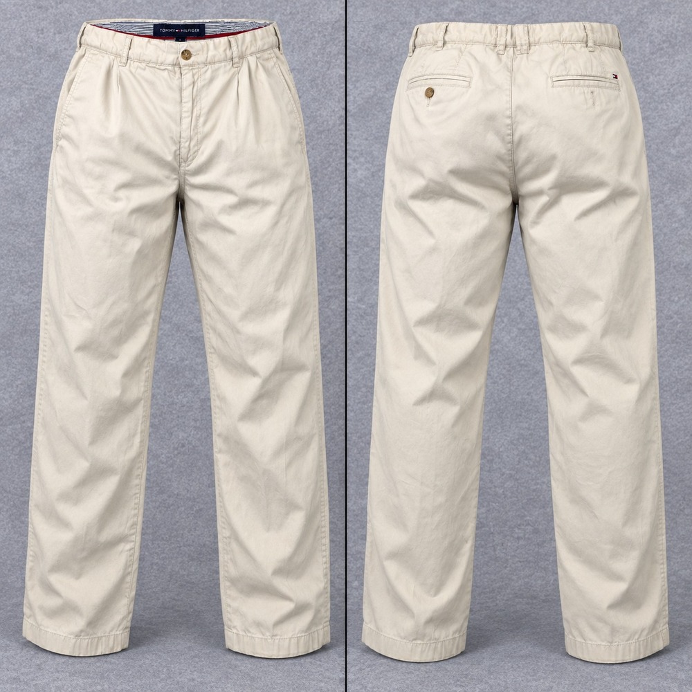 Tommy Hilfiger Chino Pants Mens 42x30 Beige Khaki TH Flex Straight Leg Preppy
